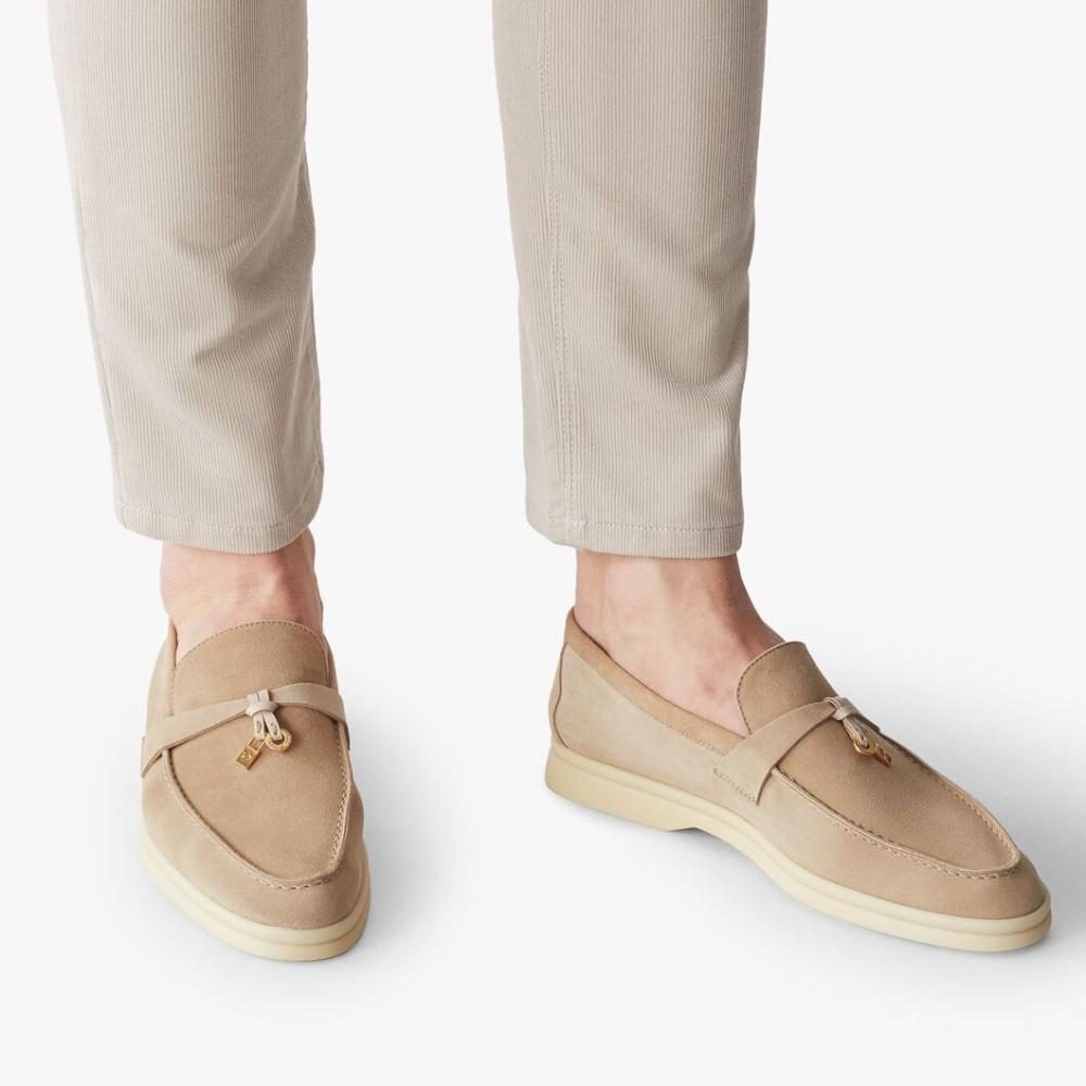 Loro Piana womens Summer Walk suede loafers in Sand, size 39